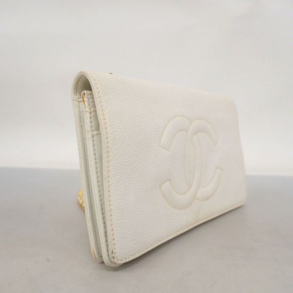 Chanel Shoulder Wallet Caviar Skin White Gold Hardware Pre-owned Women's - Picture 2 of 16